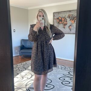 NWT BEACHLUNCHLOUNGE BABYDOLL CINCHED WAIST RUFFLE DRESS ABSTRACT